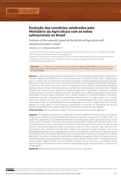 Evolução dos convênios celebrados pelo Ministério da Agricultura com os entes subnacionais no Brasil