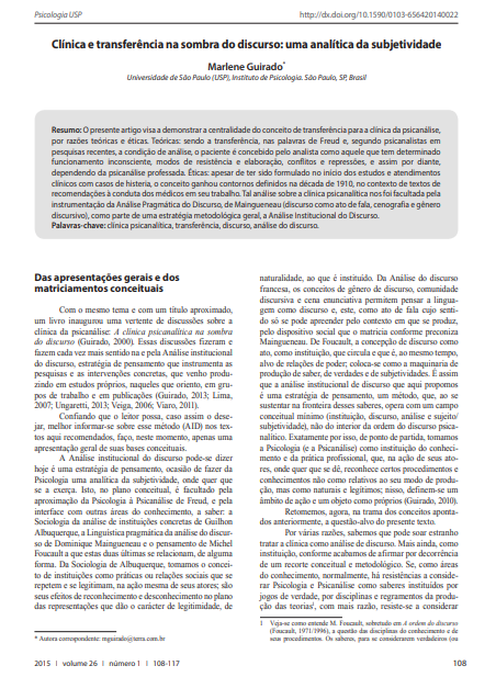 Clínica e transferência na sombra do discurso: uma analítica da subjetividade