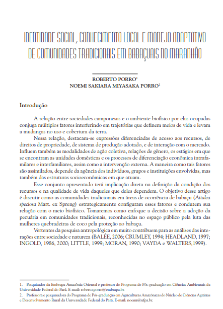 Social identity, local knowledge and adaptive management by traditional communities of the babassu region in Maranhão