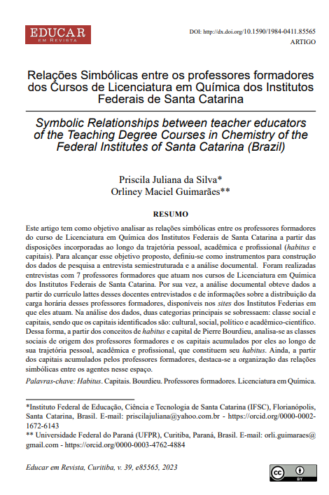Relações Simbólicas entre os professores formadores dos Cursos de Licenciatura em Química dos Institutos Federais de Santa Catarina