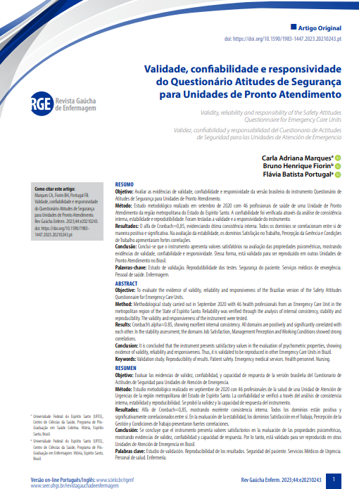 Validity, reliability and responsiveness of the Safety Attitudes Questionnaire for Emergency Care Units