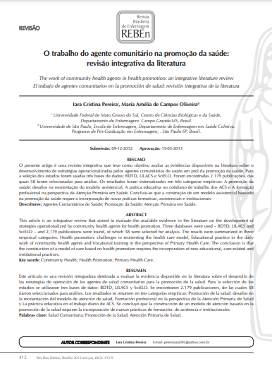 O trabalho do agente comunitário na promoção da saúde: revisão integrativa da literatura