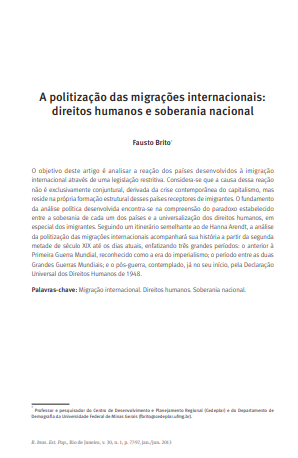 A politização das migrações internacionais: direitos humanos e soberania nacional