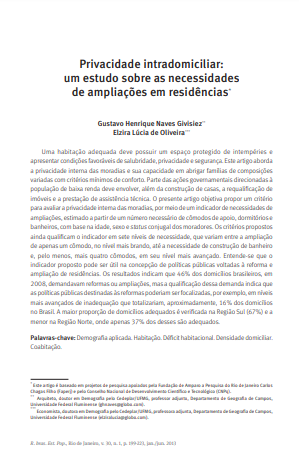 Privacidade intradomiciliar: um estudo sobre as necessidades de ampliações em residências