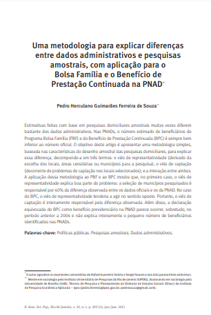 Uma metodologia para explicar diferenças entre dados administrativos e pesquisas amostrais, com aplicação para o Bolsa Família e o Benefício de Prestação Continuada na PNAD