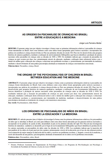 As origens da psicanálise de crianças no Brasil: entre a educação e a medicina