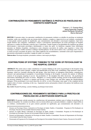 Contribuições do pensamento sistêmico à prática do psicólogo no contexto hospitalar