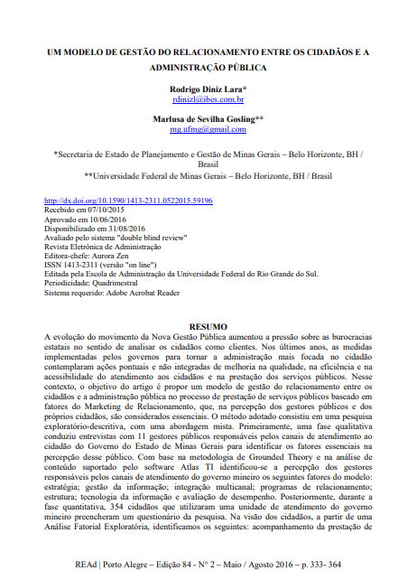 UM MODELO DE GESTÃO DO RELACIONAMENTO ENTRE OS CIDADÃOS E A ADMINISTRAÇÃO PÚBLICA