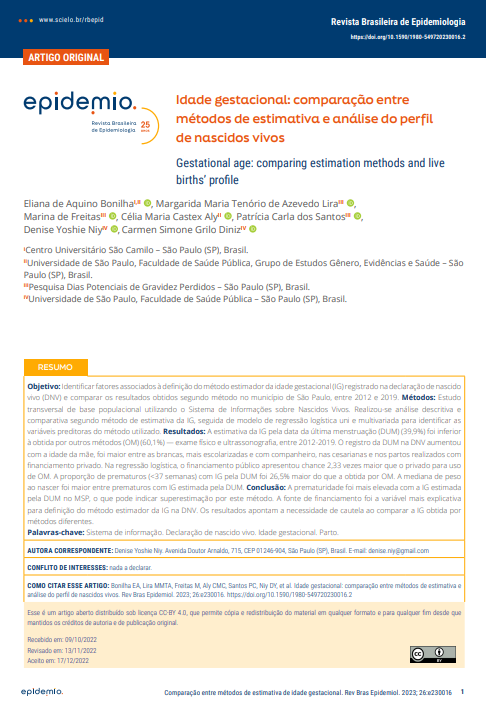 Gestational age: comparing estimation methods and live births’ profile