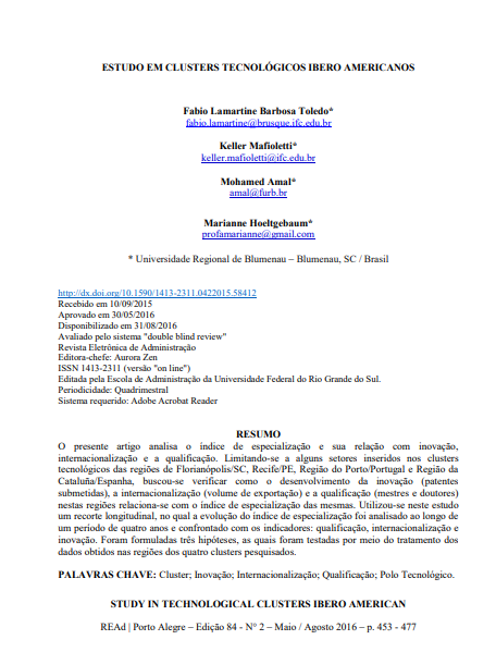 ESTUDO EM CLUSTERS TECNOLÓGICOS IBERO AMERICANOS
