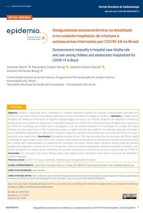 Socioeconomic inequality in hospital case fatality rate and care among children and adolescents hospitalized for COVID-19 in Brazil