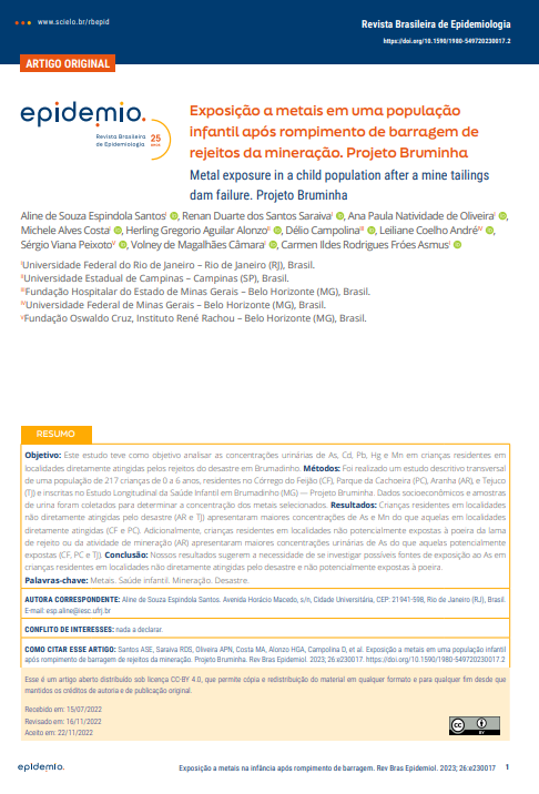 Metal exposure in a child population after a mine tailings dam failure. Projeto Bruminha