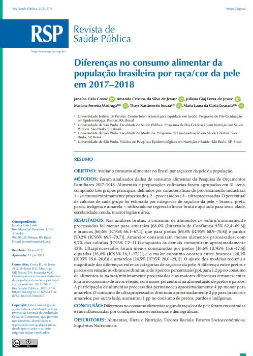 Differences in food consumption of the Brazilian population by race/skin color in 2017–2018