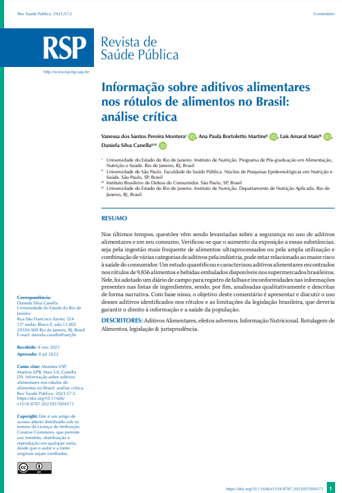 Information on food additives on food labels in Brazil: a critical analysis Information on food additives on food labels in Brazil: a critical analysis Information on food additives on food labels in Brazil: a critical analysis