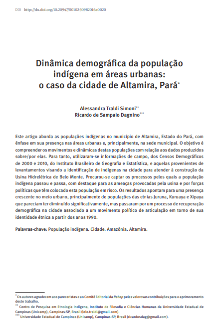 Dinâmica demográfica da população indígena em áreas urbanas: o caso da cidade de Altamira, Pará