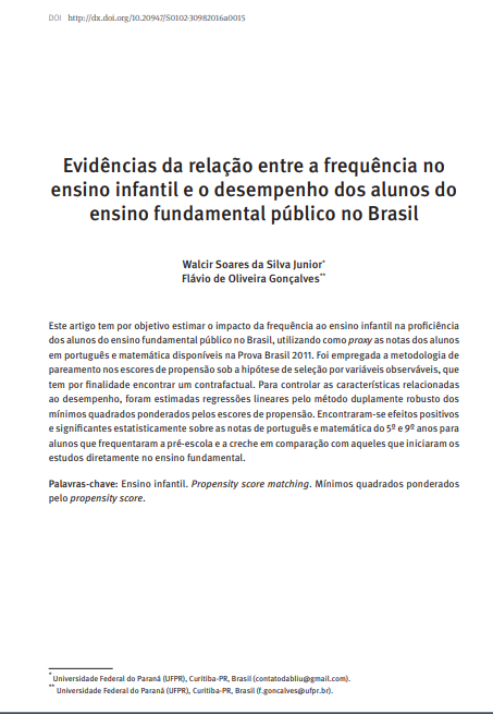 Evidências da relação entre a frequência no ensino infantil e o desempenho dos alunos do ensino fundamental público no Brasil