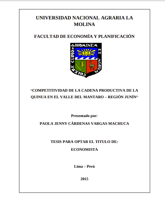 Competitividad de la cadena productiva de la quinua en el valle del Mantaro - Región Junín