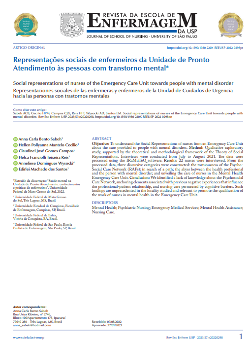 Social representations of nurses of the Emergency Care Unit towards people with mental disorder