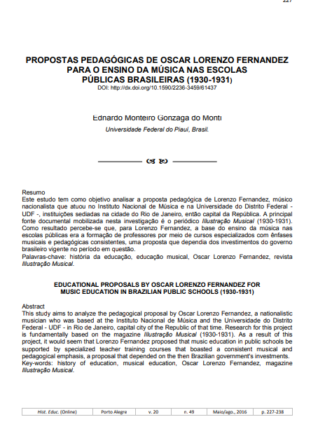 PROPOSTAS PEDAGÓGICAS DE OSCAR LORENZO FERNANDEZ PARA O ENSINO DA MÚSICA NAS ESCOLAS PÚBLICAS BRASILEIRAS (1930-1931)