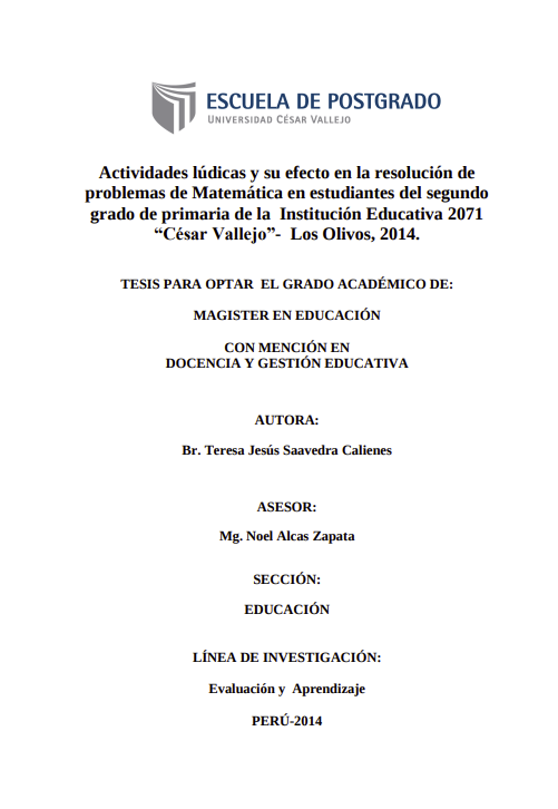 Actividades lúdicas y su efecto en la resolución de problemas de Matemática en estudiantes del segundo grado de primaria