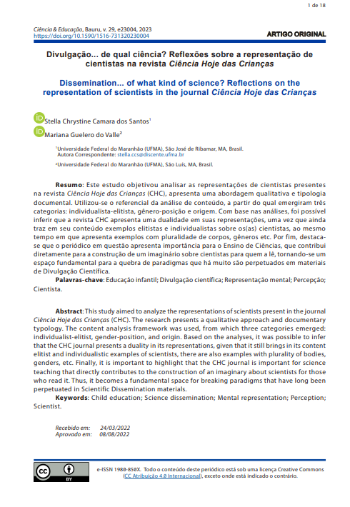 Divulgação... de qual ciência? Reflexões sobre a representação de cientistas na revista Ciência Hoje das Crianças