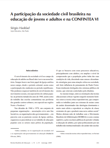 A participação da sociedade civil brasileira na educação de jovens e adultos e na CONFINTEA VI