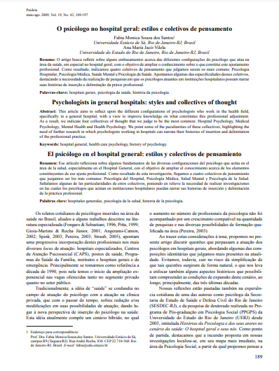 O psicólogo no hospital geral: estilos e coletivos de pensamento