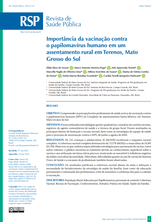 Importance of vaccination against human papillomavirus in a rural settlement in Terenos, Mato Grosso do Sul