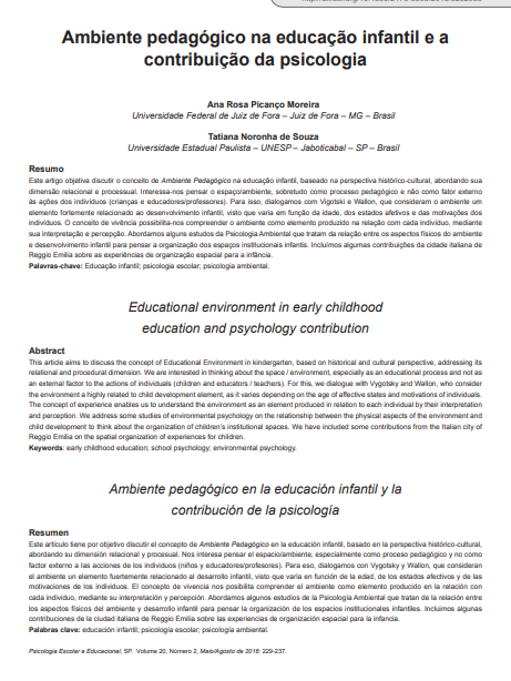Ambiente pedagógico na educação infantil e a contribuição da psicologia
