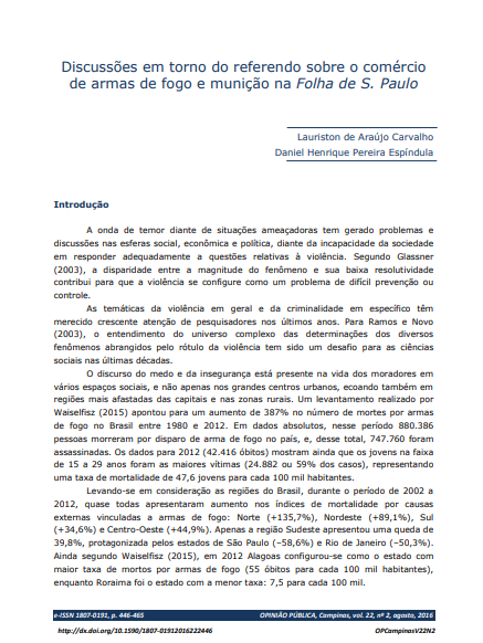 Discussões em torno do referendo sobre o comércio de armas de fogo e munição na Folha de S. Paulo