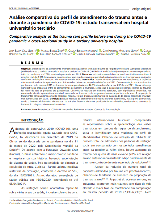 Comparative analysis of the trauma care profile before and during the COVID-19 pandemic: a cross-sectional study in a tertiary university hospital