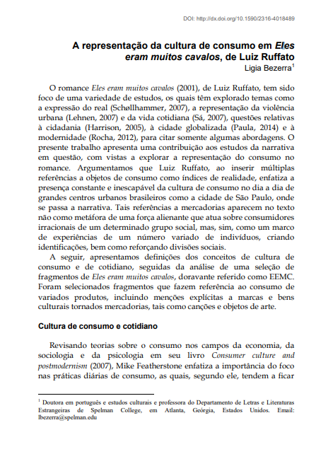 A representação da cultura de consumo em Eles eram muitos cavalos, de Luiz Ruffato