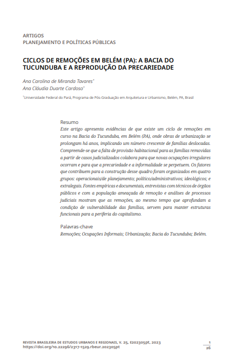 Ciclos de remoções em Belém (PA): a Bacia do Tucunduba e a reprodução da precariedade