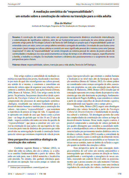 A mediação semiótica da &quot;responsabilidade&quot;: um estudo sobre a construção de valores na transição para a vida adulta