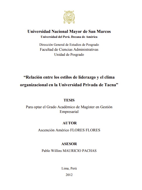 Relación entre los estilos de liderazgo y el clima organizacional en la Universidad Privada de Tacna