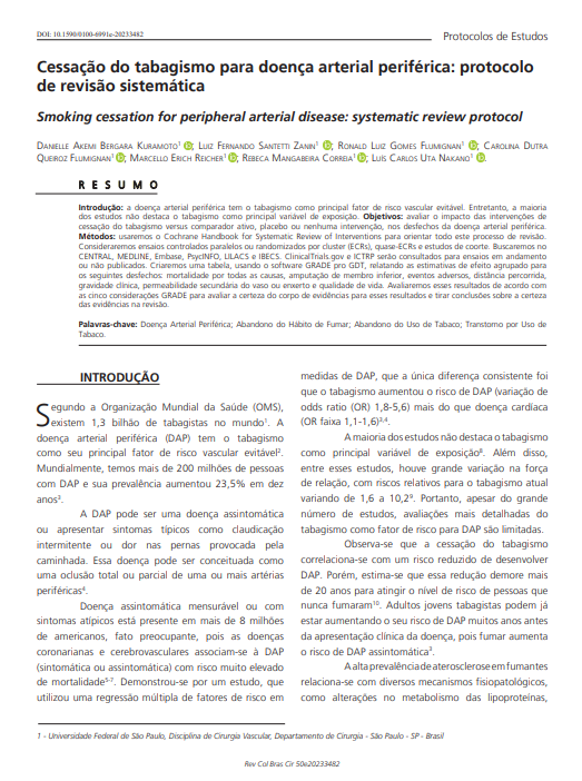 Smoking cessation for peripheral arterial disease: systematic review protocol