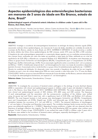 Aspectos epidemiológicos das enteroinfecções bacterianas em menores de 5 anos de idade em Rio Branco, estado do Acre, Brasil