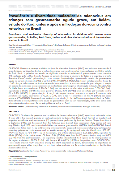 Prevalência e diversidade molecular de adenovírus em crianças com gastroenterite aguda grave, em Belém, estado do Pará, antes e após a introdução da vacina contra rotavírus no Brasil