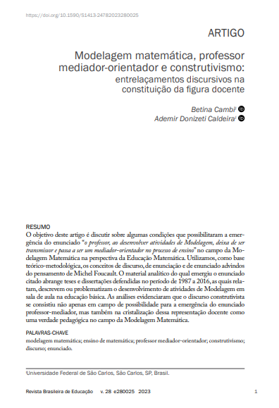 Modelagem matemática, professor mediador-orientador e construtivismo: entrelaçamentos discursivos na constituição da figura docente