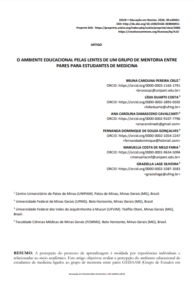 O AMBIENTE EDUCACIONAL PELAS LENTES DE UM GRUPO DE MENTORIA ENTRE PARES PARA ESTUDANTES DE MEDICINA