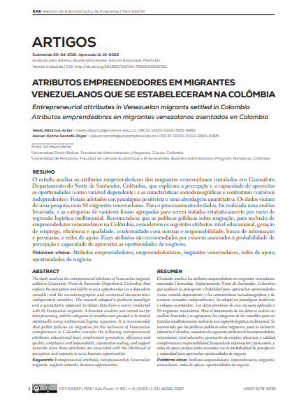 ENTREPRENEURIAL ATTRIBUTES IN VENEZUELAN MIGRANTS SETTLED IN COLOMBIA