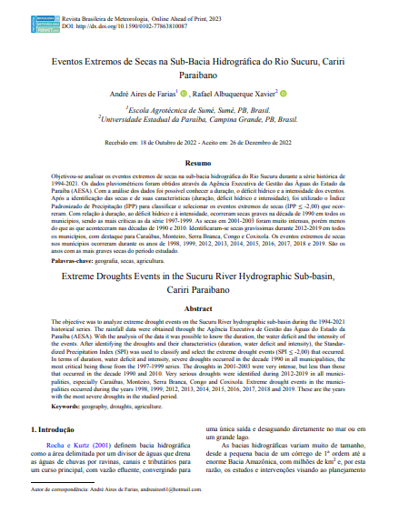 Eventos Extremos de Secas na Sub-Bacia Hidrográfica do Rio Sucuru, Cariri Paraibano