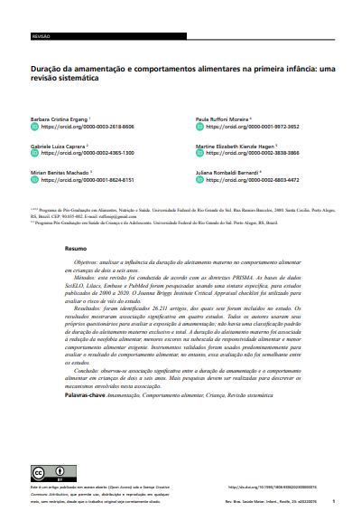 Breastfeeding duration and eating behavior in early childhood: a systematic review