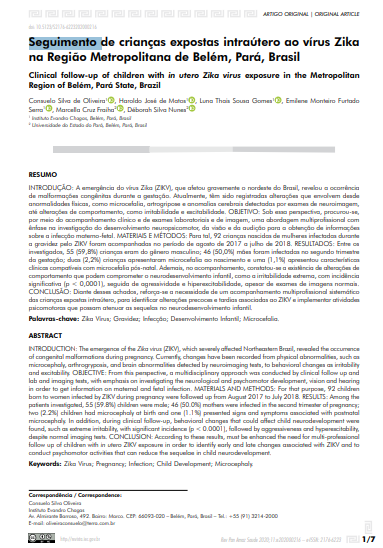 Seguimento de crianças expostas intraútero ao vírus Zika na Região Metropolitana de Belém, Pará, Brasil