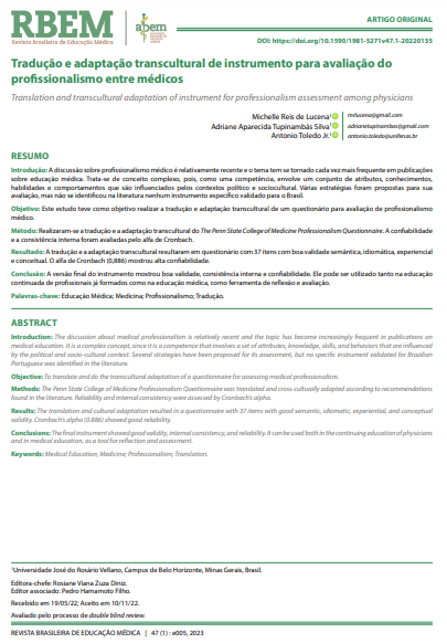 Tradução e adaptação transcultural de instrumento para avaliação do profissionalismo entre médicos