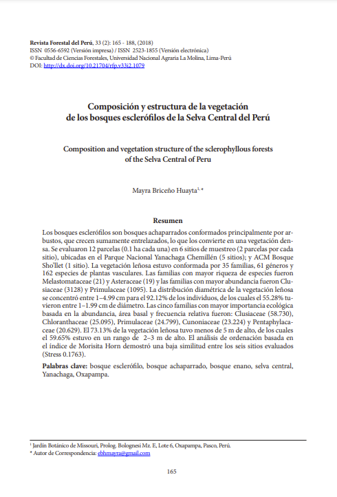 Composición y estructura de la vegetación de los bosques esclerófilos de la Selva Central del Perú