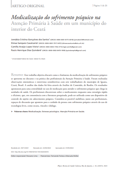 Medicalização do sofrimento psíquico na Atenção Primária à Saúde em um município do interior do Ceará