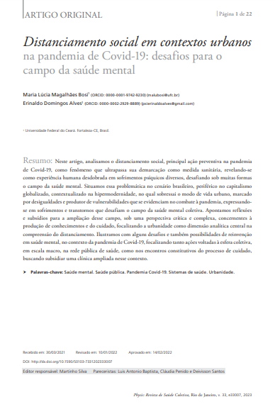 Distanciamento social em contextos urbanos na pandemia de Covid-19: desafios para o campo da saúde mental