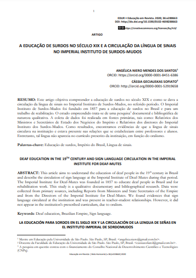 A EDUCAÇÃO DE SURDOS NO SÉCULO XIX E A CIRCULAÇÃO DA LÍNGUA DE SINAIS NO IMPERIAL INSTITUTO DE SURDOS-MUDOS