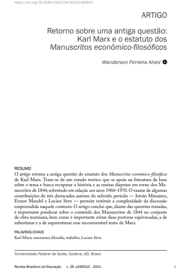 Retorno sobre uma antiga questão: Karl Marx e o estatuto dos Manuscritos econômico-filosóficos